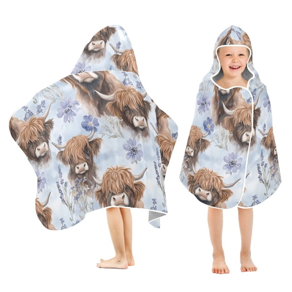 joogoo Highland Cattle Flower-w6 Kids Hooded Beach Towel Baby Bath Towel 23.5"x50"