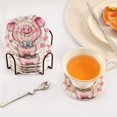 thumbnail image 5 of Haosy Set of 6 Drink Woven Coaster with Holder Heat Resistant Non-Slip Bar Coasters 4 Inches Cute Pink Pig and Heart, 5 of 7