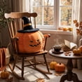 thumbnail image 6 of Euahivb Halloween Pumpkin Decorative Pillow 13.8 x 13.8 Inch Plush Stuffed Toy with Black Wizard Hat for Kids Room Living Room Couch Spooky Holiday Decor, 6 of 7