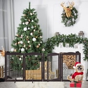 Unipaws Wide Pet Gate, Freestanding Pet Playpen, 6 Panels Dog Gate, Espresso