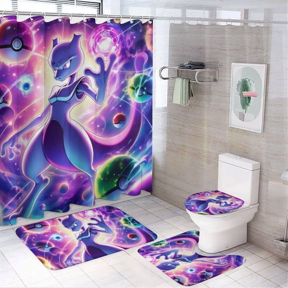 4 Pcs Shower Curtain Set with Non-Slip Rug, Toilet Lid Cover and Bath Mat, Colorful Waterproof Shower Curtain with 12 Hooks, Bathroom Decor Accessories 72" x 72"