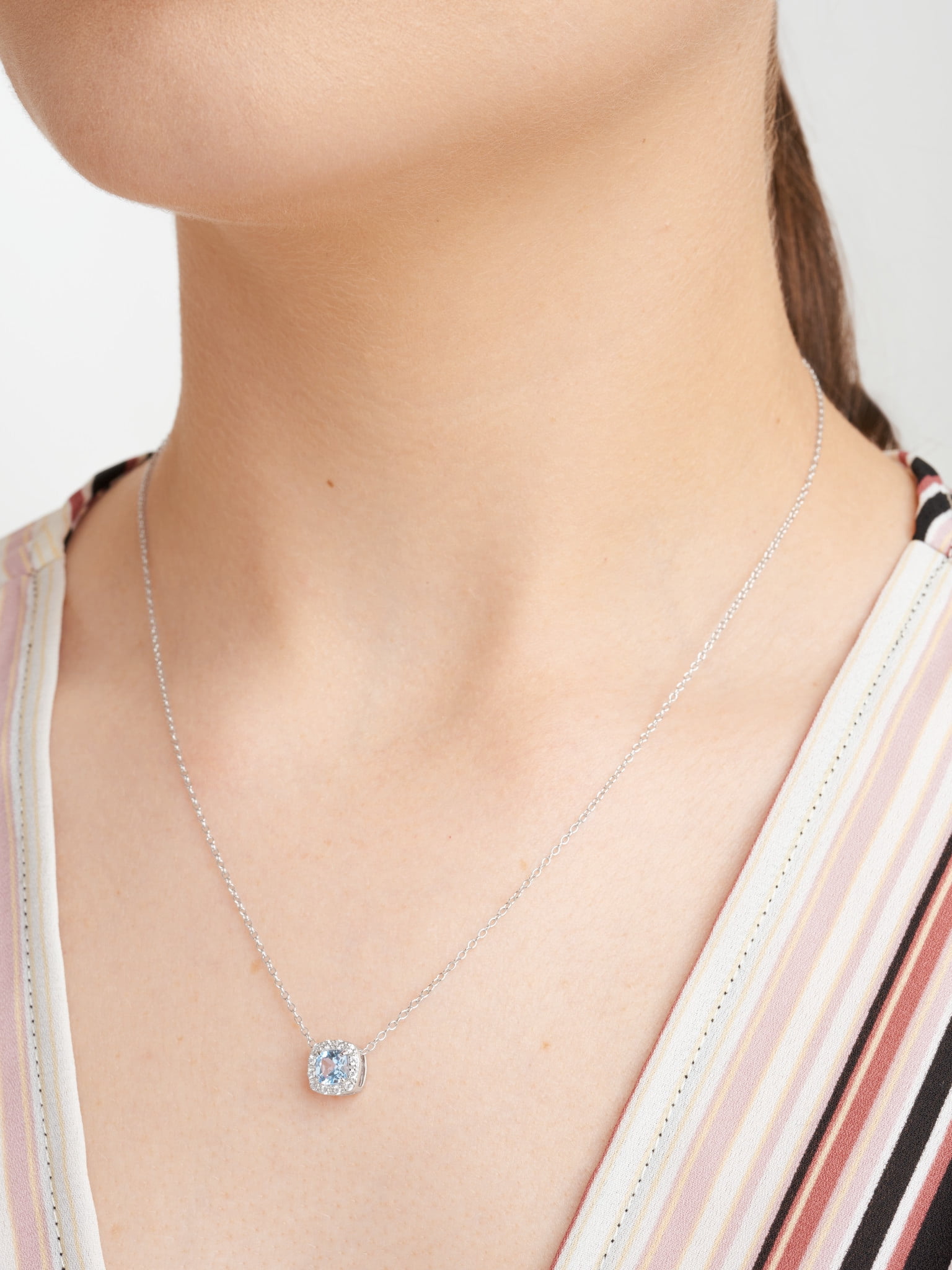 Forever Facets Synthetic Spinel and CZ Round Necklace in Sterling Silver, Adult Female