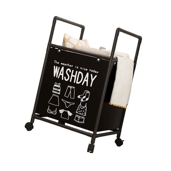 Wheeled Laundry Hamper Organizers 2 Shelves Metal Frame Bathroom Basket