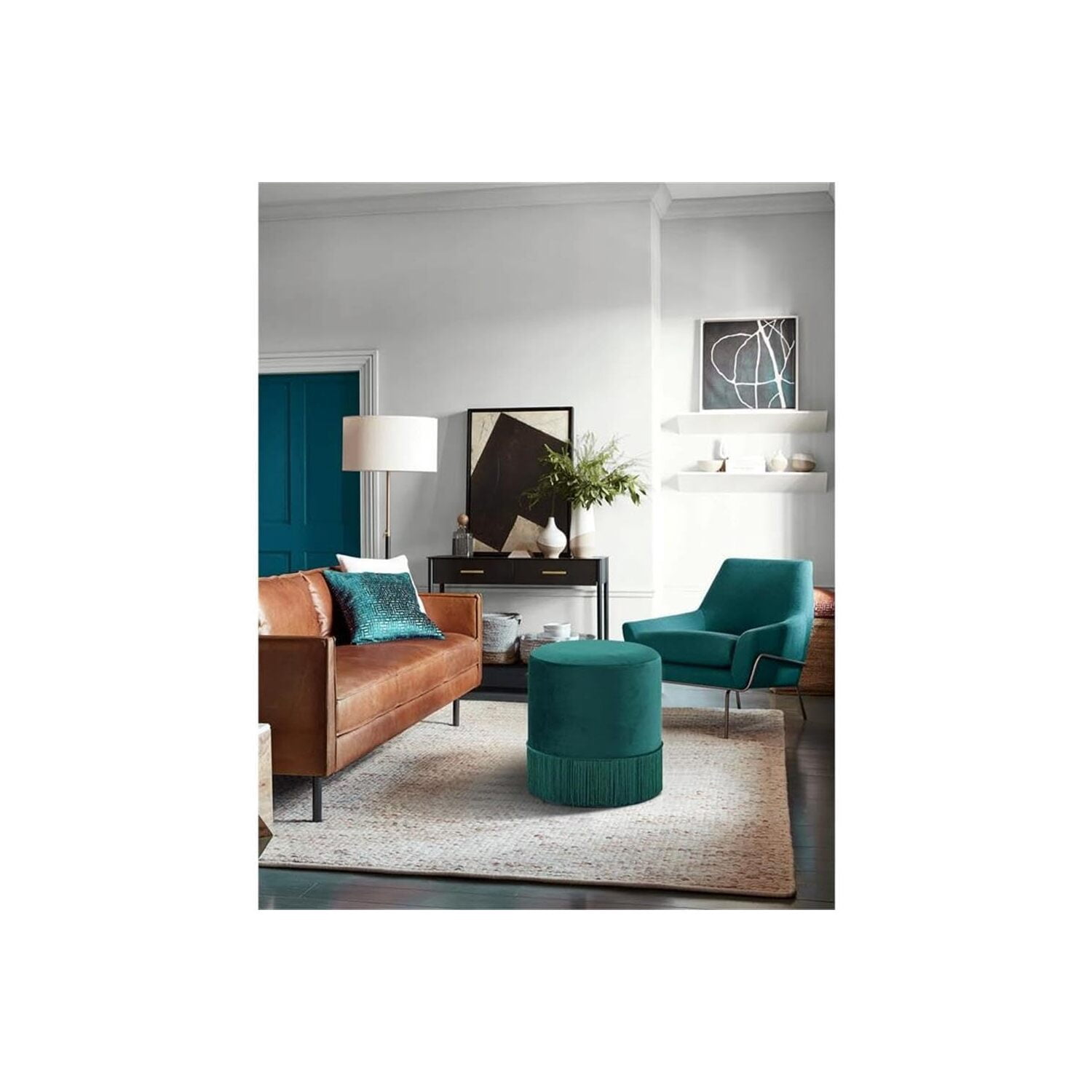 HomeStock Tribal Treasures Modern, Contemporary Velvet Upholstered Ottoman, 15.5" W x 15.5" D x 17.5" H-Color:Green