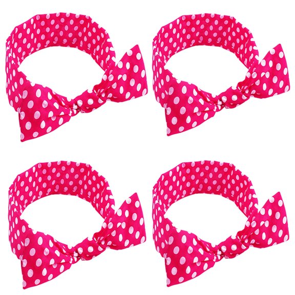 4 Pack Polka Dot Wire Headbands for Women, Retro Bowknot Hair Holders, Red Flexible Stretch Hair Bands, 4 Piece Set