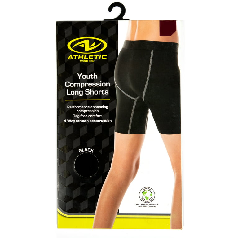 Athletic Works Youth Compression Long Short, Small, Black, Unisex, 1 Pack