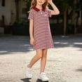 thumbnail image 4 of Spazoro Girls Cute Dresses, Short Sleeve Striped Soft & Comfy Collared Casual A-Line Dress for School Wine Size 7-8 Years, 4 of 6