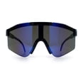 thumbnail image 5 of Boys Kid Size Large Shield Rimless Sport MTB Plastic Sunglasses Black - Blue Mirror, 5 of 8