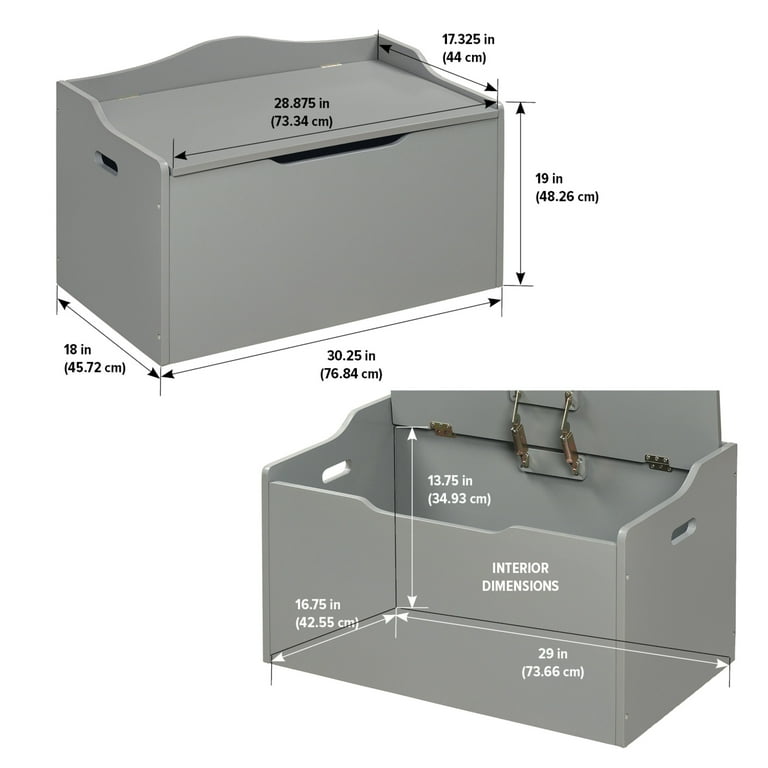 Badger Basket Child's Wooden 25 gal Bench Top Toy Box, Gray