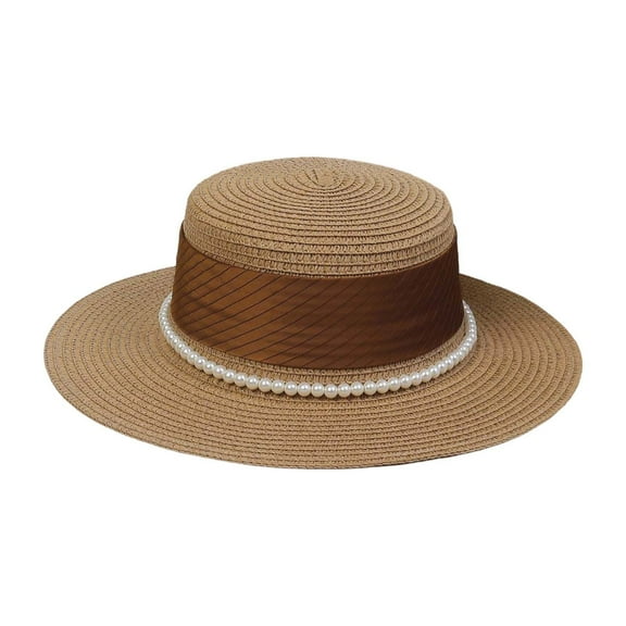 Women's Summer Sun Hat UPF 50 Wide Brim Pearl Decorated Adjustable Tie Beach Travel Outdoor Casual