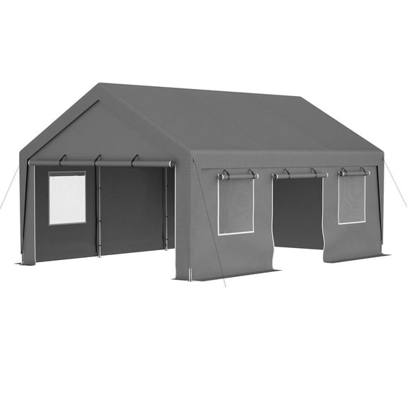 13x20 Ft Heavy Duty Carport Car Canopy Car Boat Shelter With Roll Up Doors Windows And Removable Sidewalls