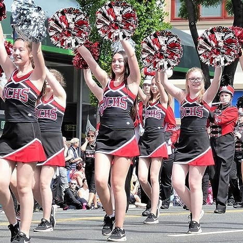 Metallic Cheerleading Pom Poms, 6Pcs Cheerleaders Cheer Pom Poms with Baton Handle, Cheering Squad Hand Flower