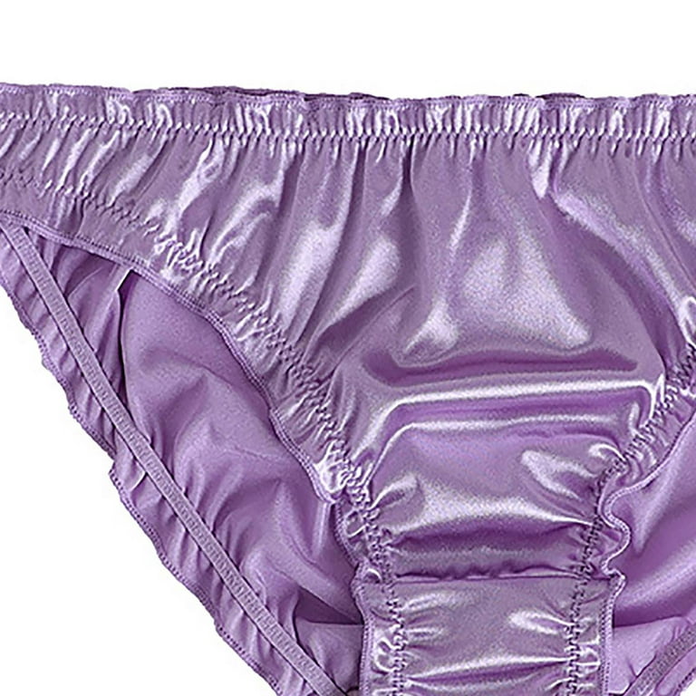 YWDJ High Waisted Underwear for Women Women Satin Panties Mid Waist Wavy  Cotton Briefs Purple XL 