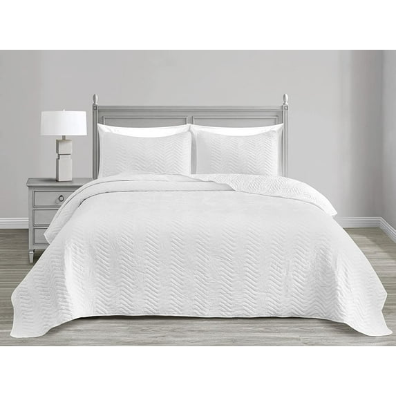 Chezmoi Collection Weaver White Bedspread Coverlet Set Crinkle Textured Zig Zag Bedding Cover Quilt Set 3-Piece Queen