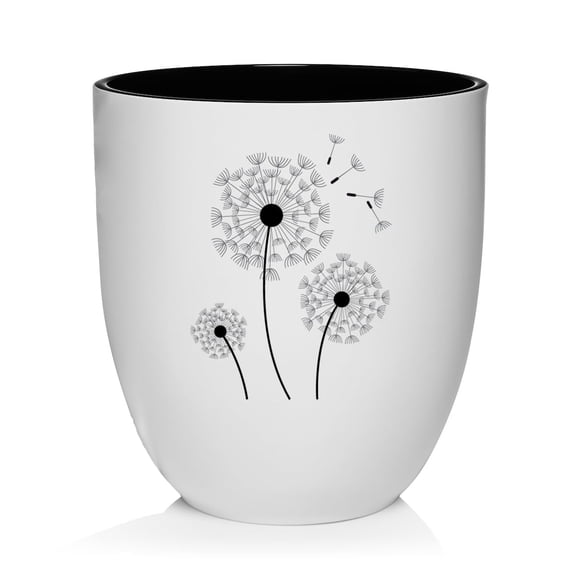 Ceramic Planter Plant Pot with Plastic Liner Gift Dandelions (White)