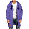 thumbnail image 6 of Men Long Hooded Jackets Solid Zipper Pockets Long Sleeve Mid Length Coat Loose Casual Outwear Coats Purple M, 6 of 8