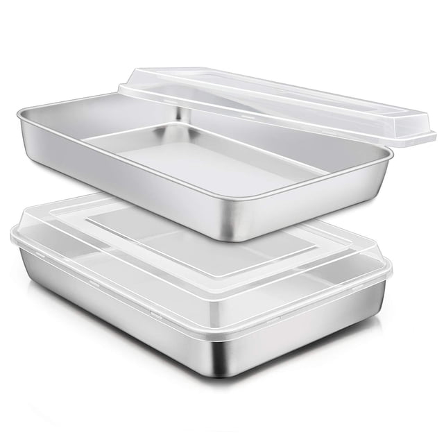 Molde para hornear E-far de acero inoxidable con tapa, 31,4 x 24,8 x 5 cm, juego de 2