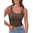 thumbnail image 2 of Womens Sleeveless Scoop Neck Tank Top Ribbed Fitted Summer Basic Slim Cute Tops Brown L, 2 of 9