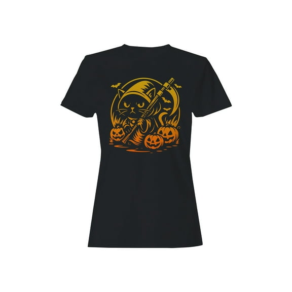 Halloween Cat with Pumpkins and Moon Women's T-shirt