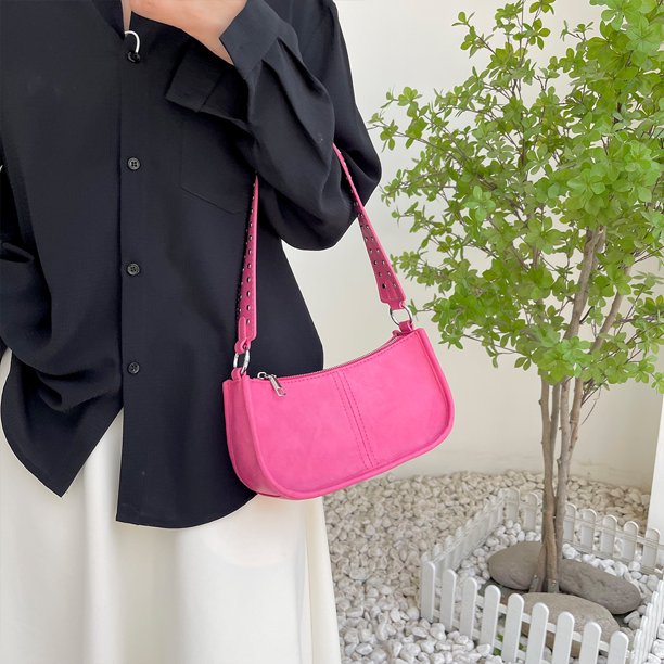 Bolso Mujer Retro Hombro Tachonado Decoración PU Tote Bolso Casual Diario Citas Monedero Rosa Rojo Rojo
