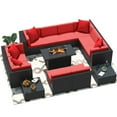 thumbnail image 3 of Devoko Exclusive 13 Pieces Fire Pit Seating, Outdoor Sectional Rattan Sofa Set with 50000 BTU Propane Fire Pit Table, Red, 3 of 7