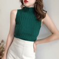 thumbnail image 2 of Dcastle Women's Solid Color Sleeveless Turtleneck Fashion Slim Knitted Vests Dark Green, 2 of 3