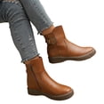 thumbnail image 4 of NexTorq Leather Ankle Boots for Women Low Heel Chunky Heeled Short Boots Round Toe Dress Booties with Side Zipper & Buckle Comfortable Non-Slip Fashion Casual Winter Fall Shoes Ginger US-7.5 (EU-40), 4 of 6