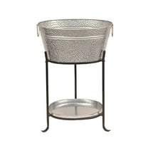 Madhu's Collection Oval Galvanized Steel Pebbled Texture Beverage Tub, Rust Proof