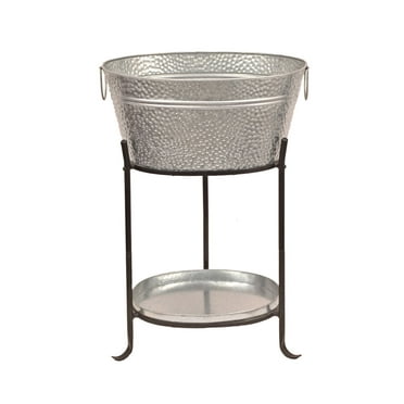 Madhu's Collection Oval Galvanized Steel Pebbled Texture Beverage Tub, Rust Proof