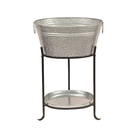 Madhu's Collection Oval Galvanized Steel Pebbled Texture Beverage Tub, Rust Proof