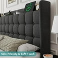 thumbnail image 6 of ipormis Full Size Bed Frame with Charging Station，Upholstered Platform Bed Frame  with Wingback Storage Headboard, No Box Spring Needed, Dark Grey, 6 of 8