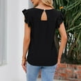 thumbnail image 4 of YYDGH Women's Summer Dressy Tops Casual V Neck Lace Trim Blouses Ruffle Cap Sleeve Eyelet Slim Fit Hollow T-Shirts Black S, 4 of 8