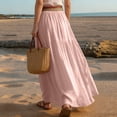 thumbnail image 4 of Women's Skirts Boho Elastic Waist A-Line Maxi Skirts Summer Swing Long Skirt with Pockets For Beach Vacation, 4 of 5