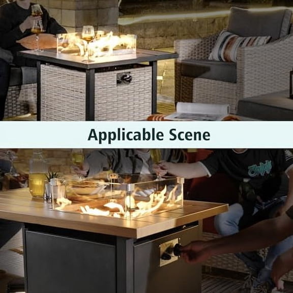 15x15x5.5 Fire Pit Glass Flame Wind Guard,Thick Tempered Glass Square FirePit Flame Shield with Aluminium Clips,Clear Wind Gaurd Fence for Patio Fire Table