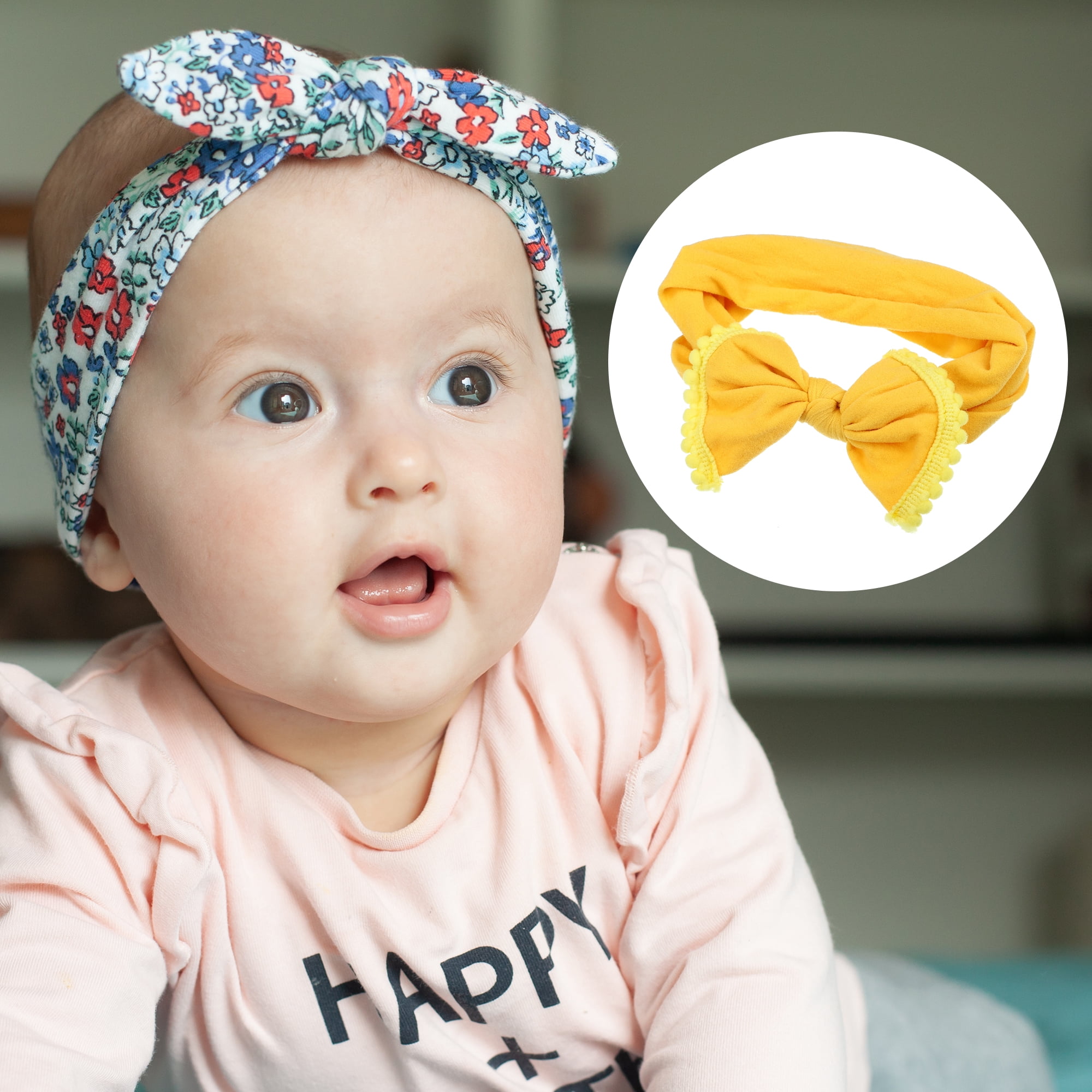 Unique Bargains Bow Fashion Cute Cotton Headband Hair Band 6.3 Inch Yellow