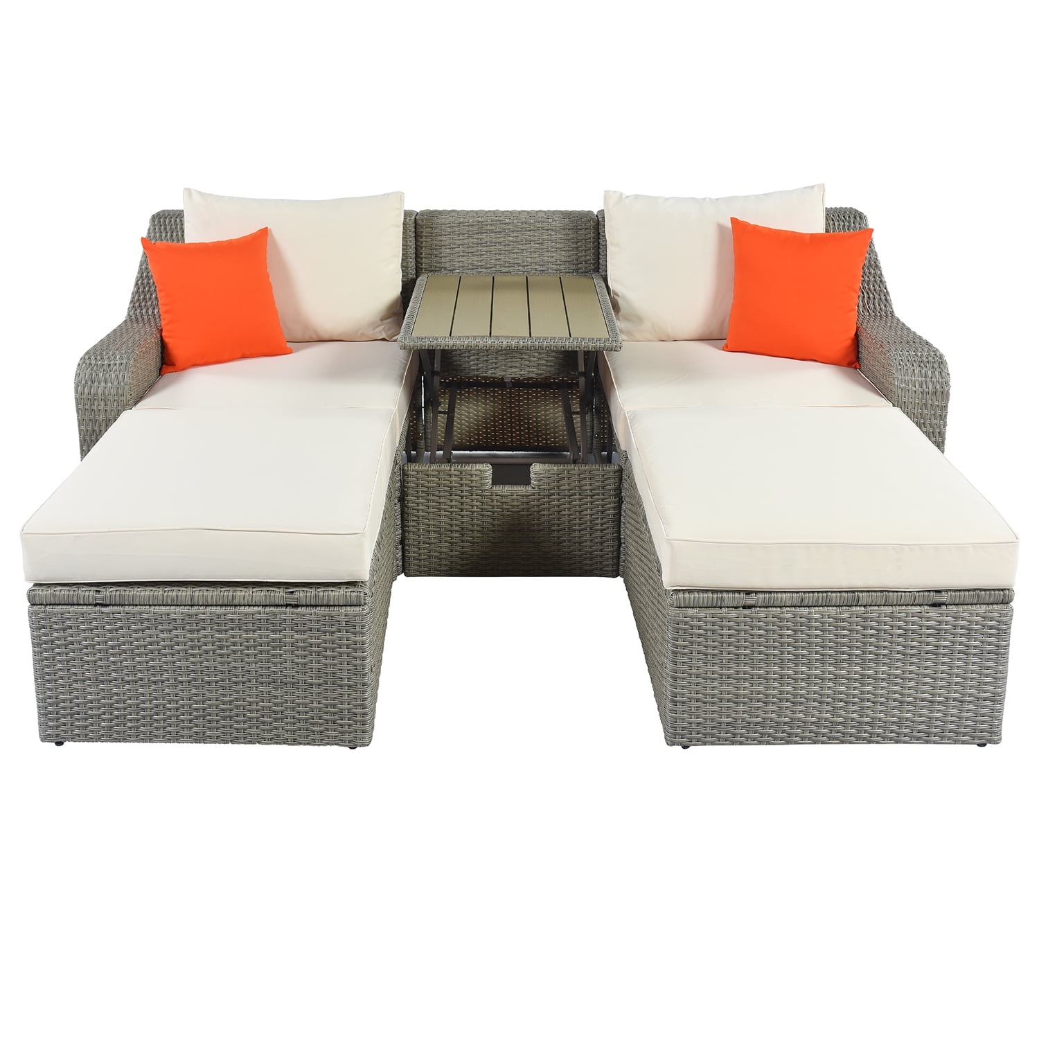 Kadyn 3-Piece Patio Wicker Sofa, Patio Furniture Sets with Cushions, Pillows, Ottomans and Lift Top Coffee Table for Outdoor Patio, Beige Kadyn 3-Piece Patio Wicker Sofa, Patio Furniture Sets with Cushions, Pillows, Ottomans and Lift Top Coffee Table for Outdoor Patio, Beige