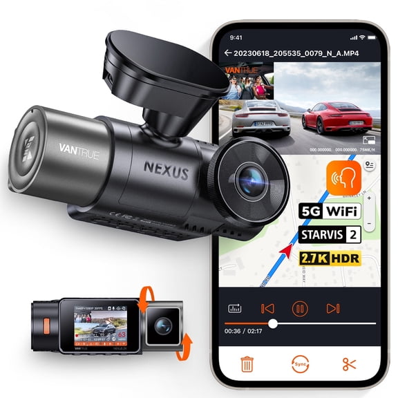 Vantrue 2.7K Uber Dash Cam, 5G WiFi Dual Dash Cam Front and Cabin Camera with HDR IR Night Vision, STARVIS 2, GPS, 2.5K/60FPS, G-Sensor, 24/7 Parking Mode, Voice Control, Support 512GB Max