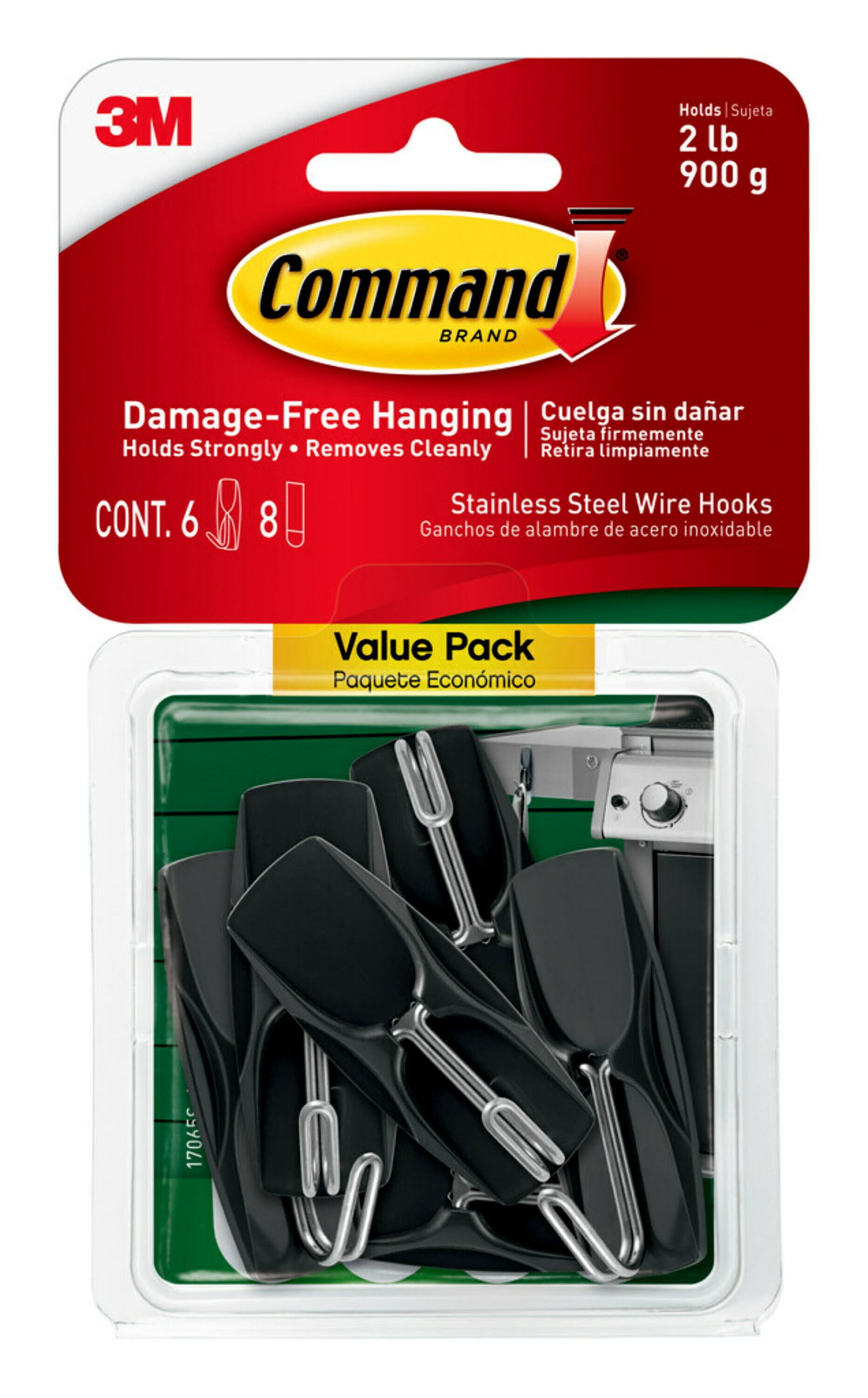 Command Outdoor Stainless Steel Wire Hooks Value Pack 17065S6AWES, 6 hooks, 8 strips