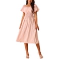 thumbnail image 2 of INSPIRE CHIC Women's Summer Dresses Casual Flowy Square Neck Puff Short Sleeve Elastic Waist Beach Midi Dress with Pockets Pink M, 2 of 4