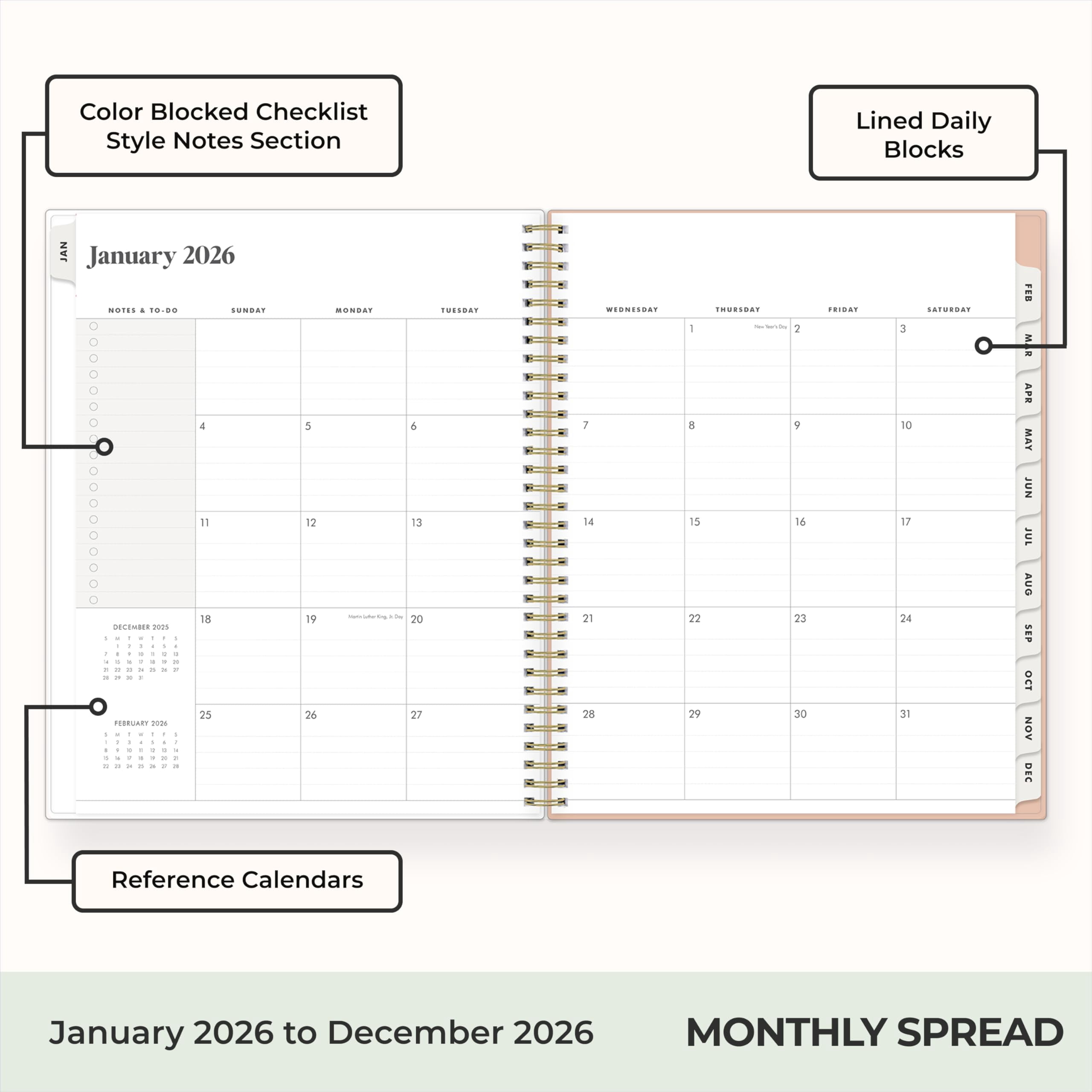 Blue Sky The Everygirl 2026 Weekly and Monthly Planner Calendar, January 2026 - December 2026, 8.5" x 11", Flexible Cover, Durable Twin Wire Binding, Storage Pocket, Stickers, Bengala Desert Rose