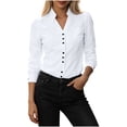 thumbnail image 2 of IUYRTFE Women Lapel Collar Long Sleeve Button Down Shirt Slim Fit Solid Color Casual Blouse for Office Daily Wear, 2 of 4