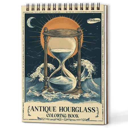 NETHOUSE Antique Hourglass Spiral Coloring Book for Adults A5 Wooden Cover Softcover 30 Coloring Pages of Elegant Hourglass Designs Vintage Timepieces Intricate Patterns Classic Illustrations