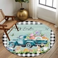 thumbnail image 2 of Round Rug 5Ft Washable Non-Slip, Easter Circle Area Rugs for Living Room Bedroom, Black Plaid Truck Eggs Bunny Spring Floral Gnomes Indoor Floor Mats Carpet Runner for Home Decor Aesthetic, 2 of 8