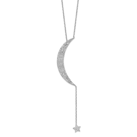 Primal Silver Sterling Silver Rhodium-plated Cubic Zirconia Moon and Star with 2-inch Extension Necklace