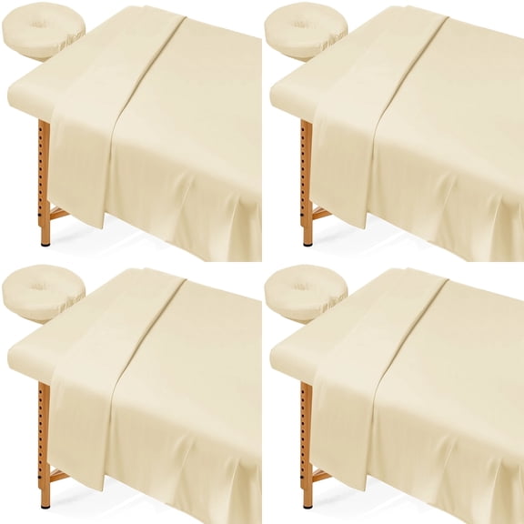 4 Sets Massage Table Sheets, 3-Piece Set Massage Bed Fitted Sheet Flat Sheet Fitted Face Rest Cover, Soft Elastic Massage Bed Cover for Beauty Salon Skin Care Center, Universal Size, Machine Wash