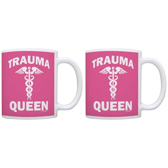ThisWear Nurses Gifts Trauma Queen ER Nurse Emergency Nurse Practitioner Gifts Registered Nurse Gifts Certified Nursing Assistant Gifts 11 ounce 2 Pack Coffee Mugs Pink