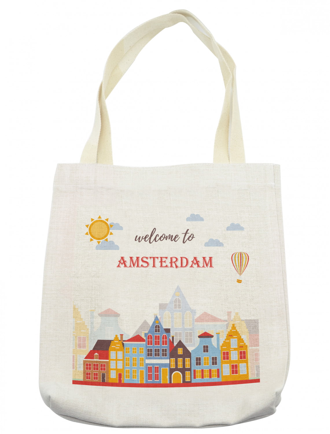 Amsterdam Tote Bag, Sunny Illustration of Poster Design City Scene Print, Cloth Linen Reusable Bag for Shopping Books Beach and More, 16.5" X 14", Cream, by Ambesonne - Walmart.com