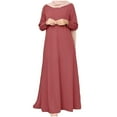 thumbnail image 2 of Blczomt Muslim Women Dresses Red Loose Plain Long Sleeve A Line Maxi Basic Crewneck Dress, 2 of 6