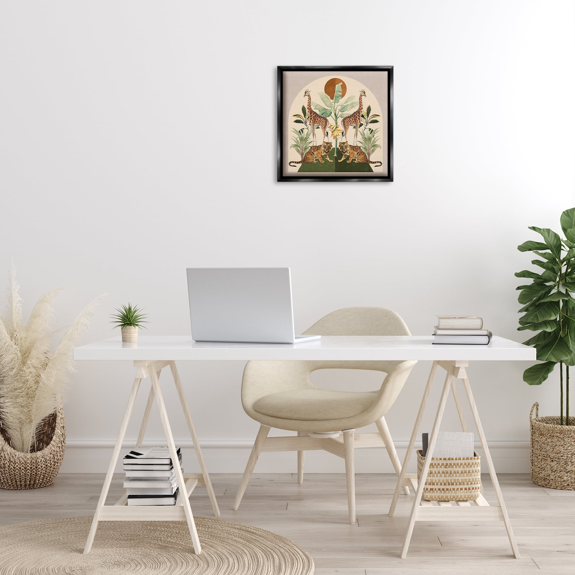 Stupell Industries Jungle Animals Motif Landscape Painting Black Floater Framed Canvas Art Print Wall Art, 18 x 18