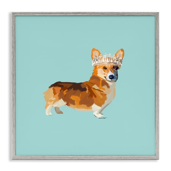 Stupell Industries Contemporary Royal Corgi with Crown Gray Framed Giclee Art, 12 x 12, by Amelia Noyes